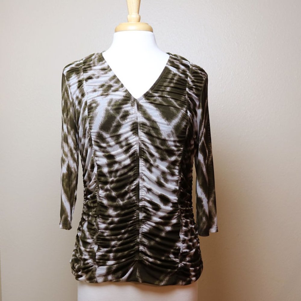 Kenneth Cole Brown Shirred Print Blouse